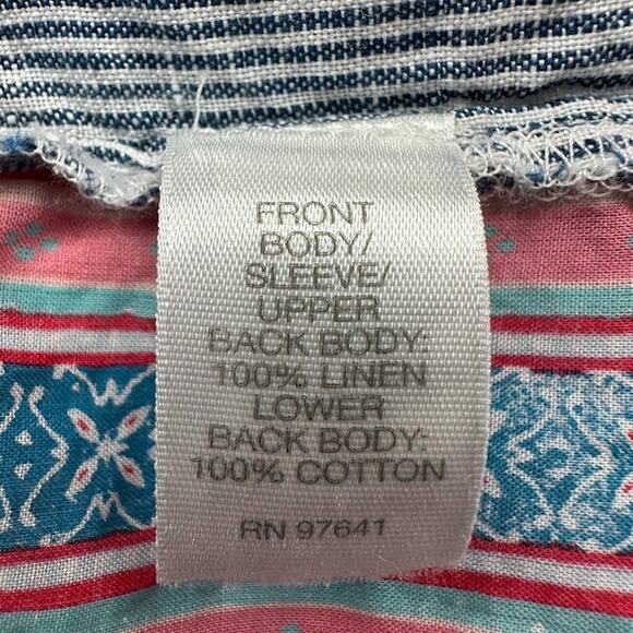 J Jill Top Womens Extra Large Blue Striped Floral Short Sleeve Linen Resort - Picture 8 of 13